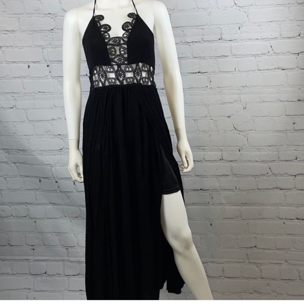 NWT Shinestar women backless Elegant Black Halter Maxi Dress